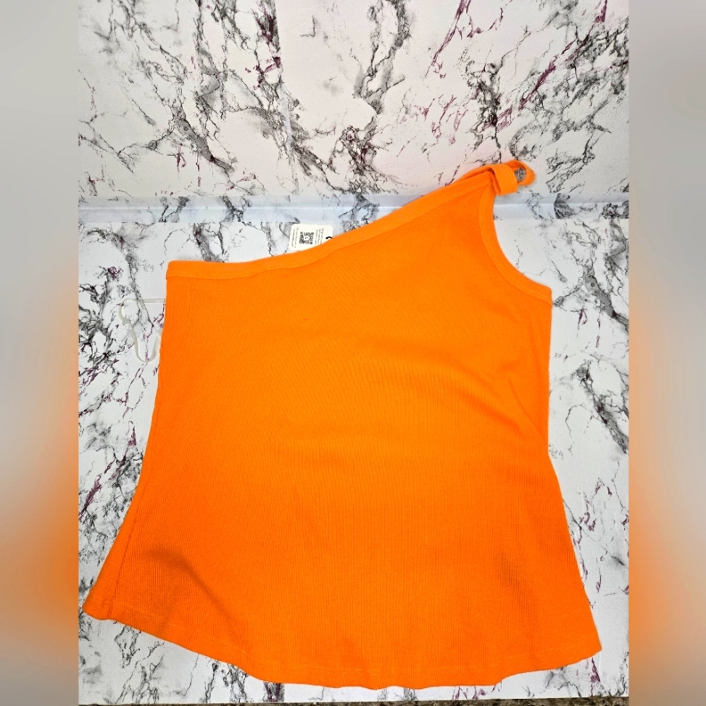 One shoulder orange top